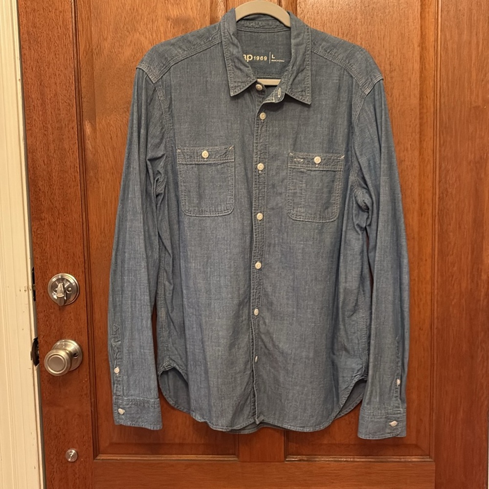 GAP Blue Denim Button Down Shirt Size L